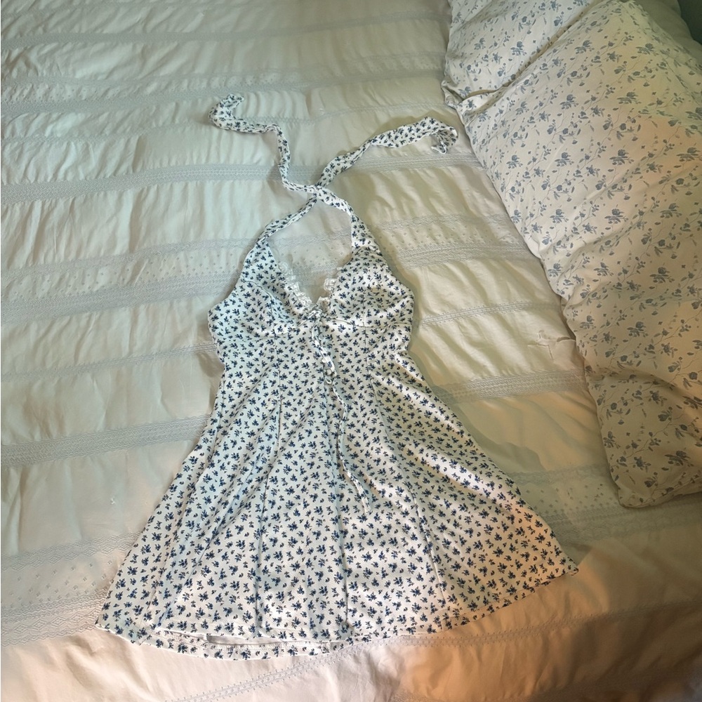 SHEIN White and Blue Patterned Mini Dress NWOT
